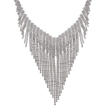 Wei&szlig;er Kristall Halskette und Ohrringe Schmuckset, Messing