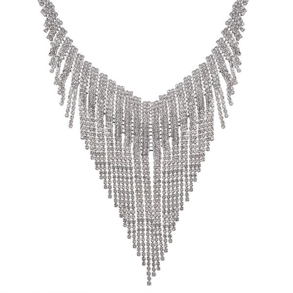 Wei&szlig;er Kristall Halskette und Ohrringe Schmuckset, Messing image number 3