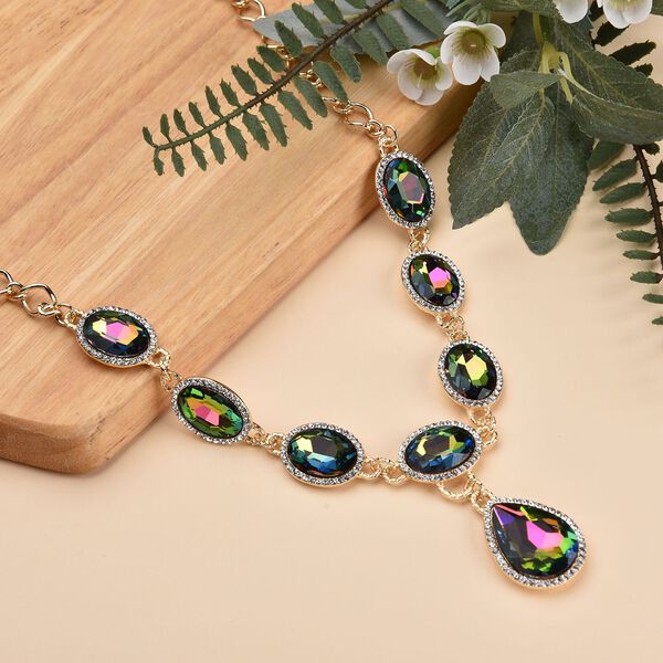 Magische Farbe Glaskristall Halskette, ca. 50 cm,  goldfarben image number 2