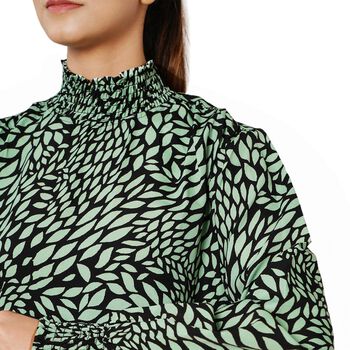 TAMSY - Damen Bluse mit Blatt- und Blumenmuster, Gr&ouml;&szlig;e 38, Schwarz