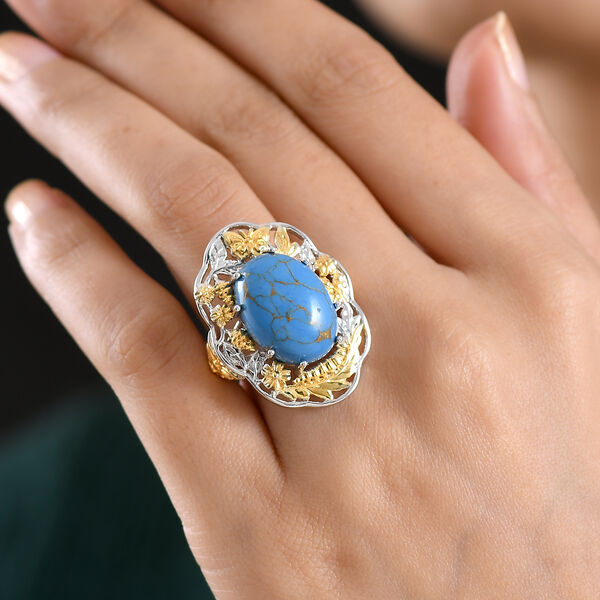 EVER TRUE AA Blauer Mojave T&uuml;rkis Ring Nickelfreies Messing Zweifarbige Beschichtung (Gr&ouml;&szlig;e 18.00) ca. 10,53 ct image number 2