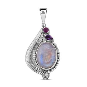 Sajen Silver- Regenbogen Mondstein, Ilakaka rosa Saphir und afrikanischer Amethyst-Anhänger - 18,12 ct.