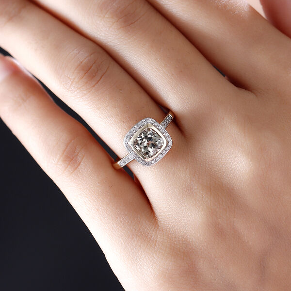 AAA Turkizit und wei&szlig;e Diamanten Halo-Ring in 585 Gold image number 3
