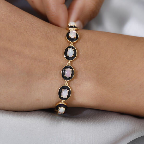 Nat&uuml;rlicher &Auml;thiopischer Opal Bolo Armband ca. 16-26 cm 925 Silber vergoldet ca. 1,99 ct image number 3