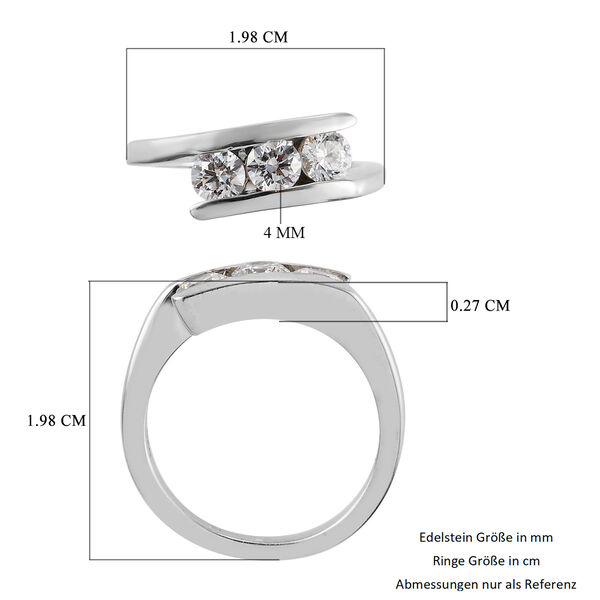 LUSTRO STELLA Hergestellt mit ZIRKONIA 3 Stein Ring 925 Silber Platin-&Uuml;berzug (Gr&ouml;&szlig;e 16) image number 6