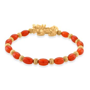 Roter Achat Pixiu Armband, flexibel (ca. 18 - 19 cm), gelb vergoldet ca. 35.00 ct