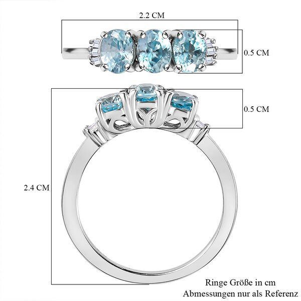 Kambodschanischer, blauer Zirkon, weißer Diamant Ring, 925 Silber platiniert (Größe 20.00) ca. 1.69 ct image number 7