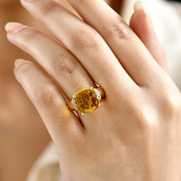 D'Joy Sphaleros Quarz, Wei&szlig;er Zirkon Ring 925 Silber Gelbgold Vermeil (Gr&ouml;&szlig;e 17.00) ca. 9,12 ct image number 3