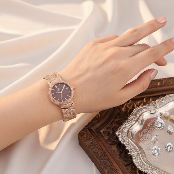 STRADA - Japanisches Uhrwerk, Burgunder Zifferblatt mit goldplattiertem Alloy Armband, 20 cm image number 2