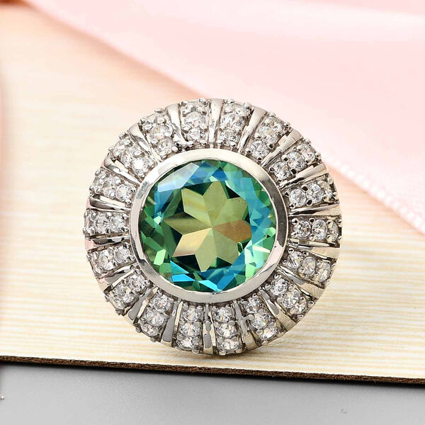 Pfau Triplett Quarz und Zirkon Ring 925 Silber platiniert  ca. 7,31 ct image number 2