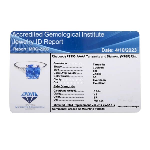 Rhapsody AAAA Tansanit, Wei&szlig;er Diamant Ring 950 Platin (Gr&ouml;&szlig;e 17.00) ca. 2,87 ct image number 7