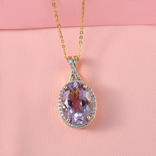 Rose de France Amethyst und wei&szlig;er Zirkon Anh&auml;nger mit Kette, 925 Silber vergoldet ca. 5.86 ct image number 3