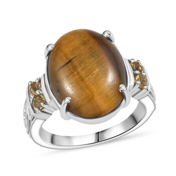 Tigerauge, Citrin Ring 316L Edelstahl (Gr&ouml;&szlig;e 17.00) ca. 10.28 ct