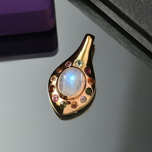Regenbogen Mondstein, Mehrfarbig-Turmalin Anhänger Messing ca. 4,10 ct. image number 1