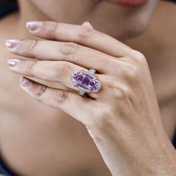 Rose De France Amethyst, Wei&szlig;er Zirkon Ring, 925 Silber ros&eacute;vergoldet, (Gr&ouml;&szlig;e 18.00), ca. 9.14 ct