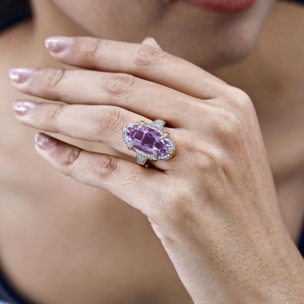 Rose De France Amethyst, Wei&szlig;er Zirkon Ring, 925 Silber ros&eacute;vergoldet, (Gr&ouml;&szlig;e 18.00), ca. 9.14 ct image number 3