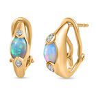 AA Natürlicher, äthiopischer Welo Opal, Weißer Zirkon Ohrringe 925 Silber Gelbgold Vermeil ca. 0.75 ct