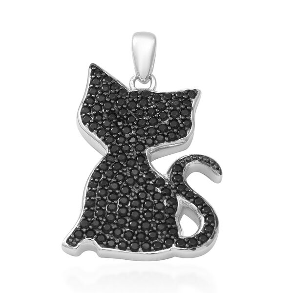 Schwarzer Spinell Katze Anh&auml;nger 925 Silber rhodiniert ca. 1,33 ct image number 0