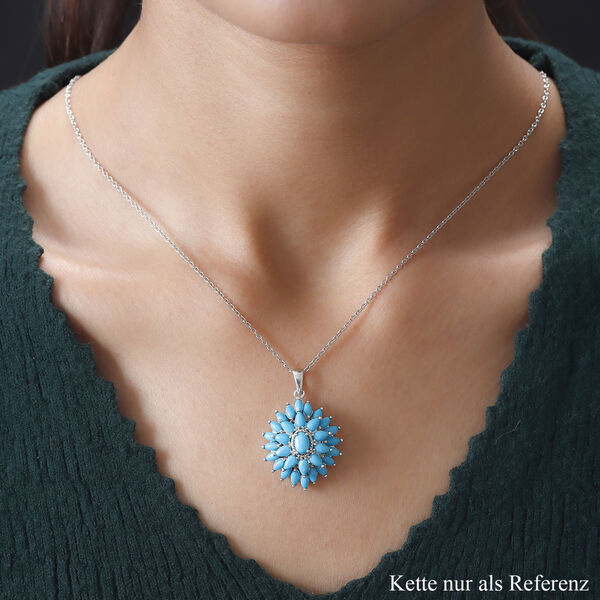 Amerikanischer, nat&uuml;rlicher Sleeping Beauty T&uuml;rkis floraler Cluster-Anh&auml;nger in Silber image number 2