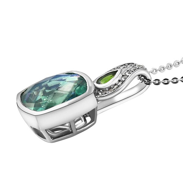 Pfau Triplett Quarz und nat&uuml;rlicher Chromdiopsid-Anh&auml;nger mit Kette, 925 Silber platiniert ca. 5,94 ct image number 4