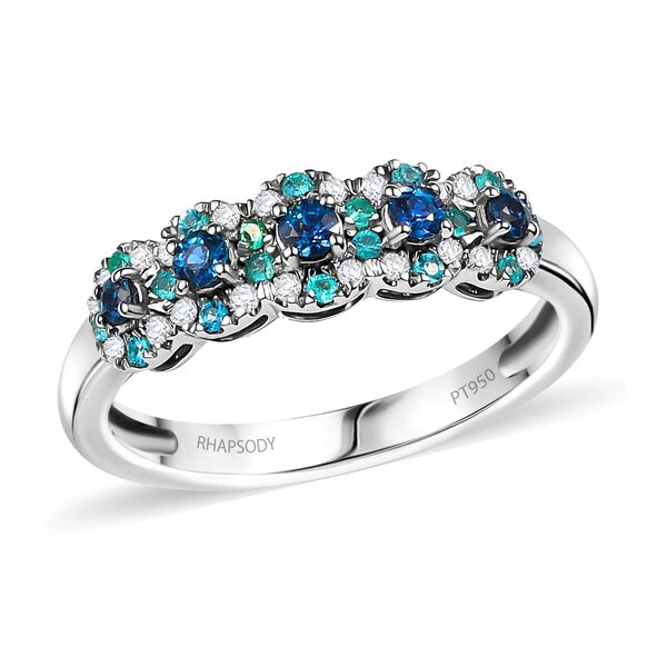 RHAPSODY zertifiziert und gepr&uuml;ft AAAA Alexandrit, Paraiba Turmalin und VS-EF Diamant Ring in 950 Platin - 0,62  ct.