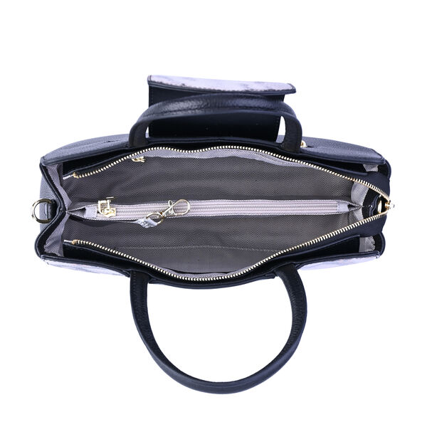 Handtasche aus 100% echtem Leder, Schlangenmuster, Schwarz und Beige&nbsp; image number 6