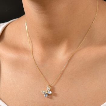 GP Trionfo Kollektion- Himmelblauer Topas, Moissanit und Kanchanaburi blauer Saphir Anh&auml;nger mit 50 Kette - 1,77 ct.