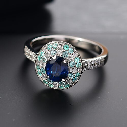 RHAPSODY zertifiziert und geprüft AAAA ceylonfarbener blauer Saphir, Paraiba Turmalin und VS Diamant Ring in 950 Platin - 1,89 ct. image number 1