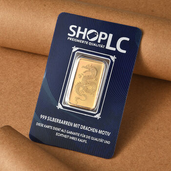999er Silber-Barren mit Drachenmotiv, 916er vergoldet mit E-Beschichtung, 5g