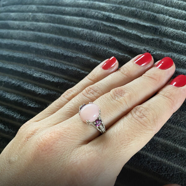 Rosa Opal, Rhodolith-Granat und Zirkon Ring 925 Silber Platin-Überzug image number 3