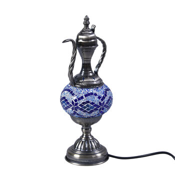 Handgefertigte orientalische Mosaik Glas Tischlampe - Weinkrug Form, Gr&ouml;&szlig;e 12x38 cm, Blau