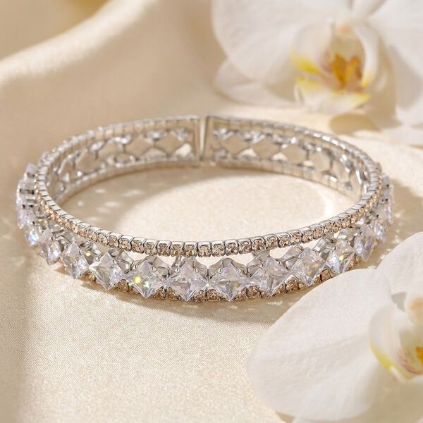 Wei&szlig;er Zirkonia Armreif, Flexibles (ca. 18-19 cm)  Nickelfreies Messing image number 1