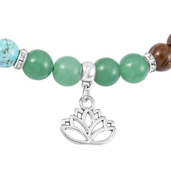 2er Set - Lotusbl&uuml;ten Anh&auml;nger Set mit Mehrfarbigen und Gr&uuml;ner Aventurin Edelsteinperlen Halskette und Armband image number 4