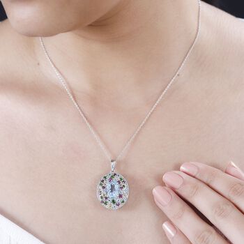 Himmelblauer Topas, Mehrfarbiger Edelstein Anh&auml;nger mit Kette ca. 50 cm, 925 Silber rhodiniert ca. 6.34 ct