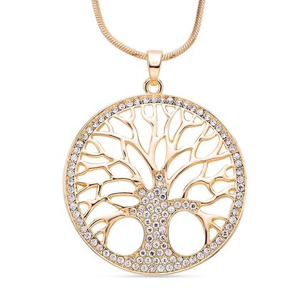 Wei&szlig;er Kristall Lebensbaum-Anh&auml;nger mit Kette, goldfarben