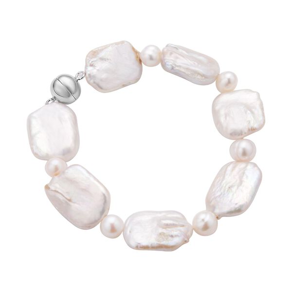 Wei&szlig;es Keshi Perle und wei&szlig;es S&uuml;&szlig;wasser Perlen-Armband, 20 cm - 103,5 ct. image number 3