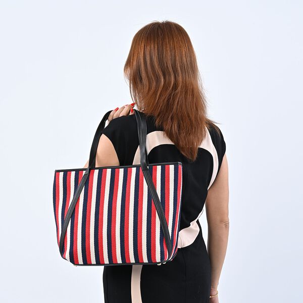 Klassische Handtasche mit Streifenmuster, Rot/blau image number 2