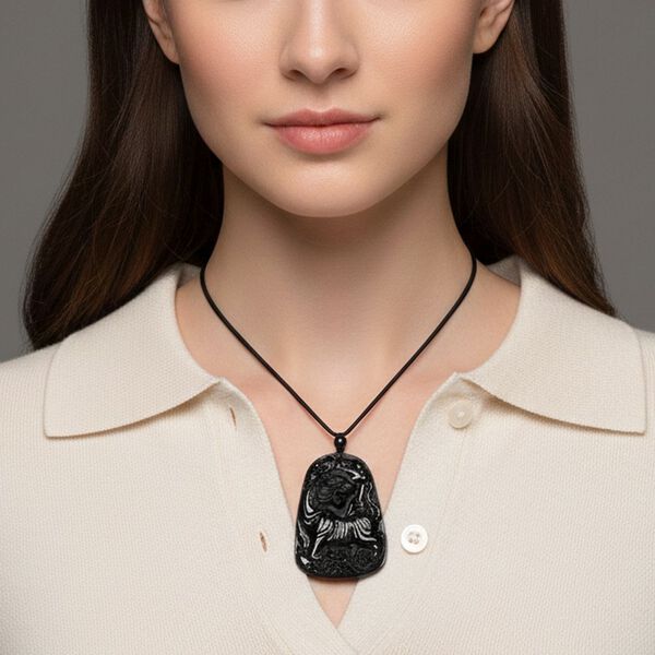 Majest&auml;tischer W&auml;chter - Schwarzer Jadeit- Tiger, Halskette Flexibles cm ca. 110.00 ct image number 2