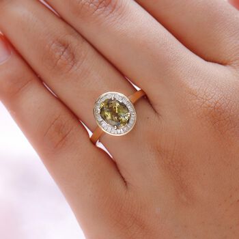 AAA Nat&uuml;rlicher goldener Tansanit und Diamant-Ring in 585 Gold - 1,92 ct.