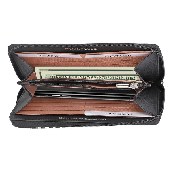 CLOSE OUT - UNION CODE: Echtleder Brieftasche, Blumenmuster, dunkel Cognac image number 4