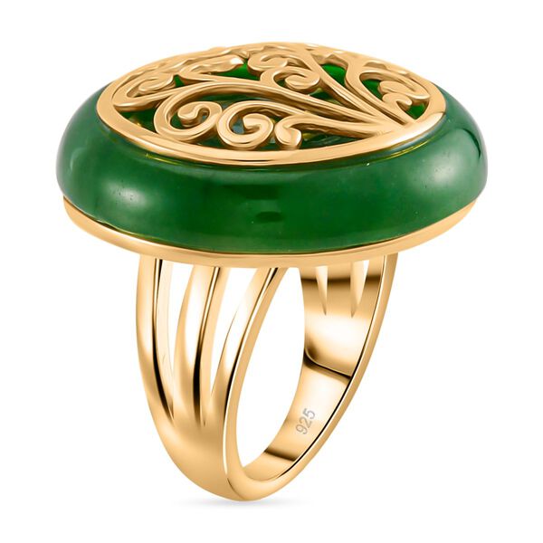 Grüne Jade Ring 925 Silber Gelbgold Vermeil (Größe 16.00) ca. 26.80 ct image number 4
