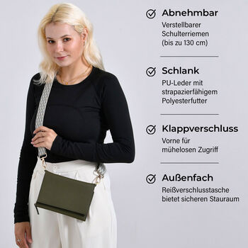 Crossbody-Tasche mit &Uuml;berschlag, Gliederriemen und RFID-Schutz, 20x4x14 cm, Gr&uuml;n