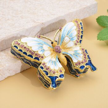 Schmetterling Tablettend&ouml;schen mit Kristallen, emailliert, mehrfarbig, 7,5x2 cm, wei&szlig;