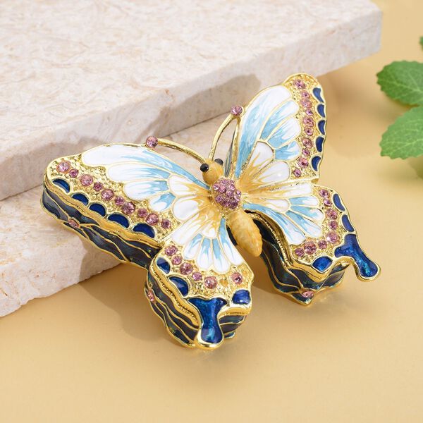 Schmetterling Tablettend&ouml;schen mit Kristallen, emailliert, mehrfarbig, 7,5x2 cm, wei&szlig; image number 2