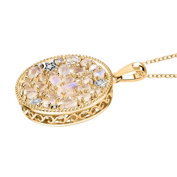 D'Joy AAA Regenbogen Mondstein und Zirkon zweifarbiger Anh&auml;nger mit 50cm Kette - 4,30 ct. image number 4