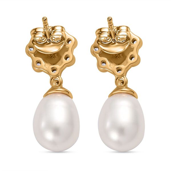 S&uuml;&szlig;wasser Perle und wei&szlig;e Zirkon Ohrringe image number 5