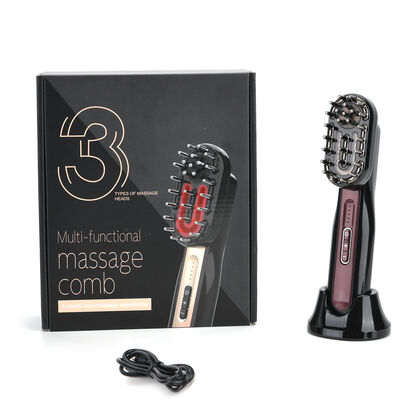 Elektrischer 3-Kopf-Massagekamm mit EMS-Funktion, Weinrot