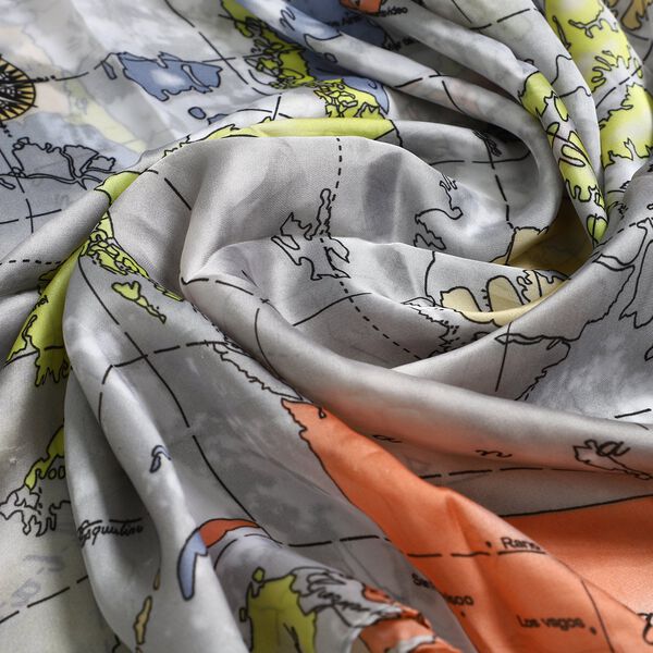 100% nat&uuml;rlicher Satin Seiden Schal, Weltkarte Muster, Wei&szlig; image number 6