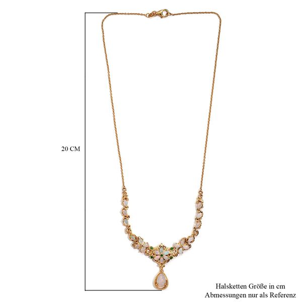 Natürliche, äthiopische Welo Opal und Chromdiopsid florale Halskette in Silber, 4,46 ct. image number 6