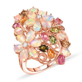 D'Joy Nat&uuml;rlicher, &auml;thiopischer Welo Opal, Multi-Turmalin und Moissanit Ring - 4 ct.